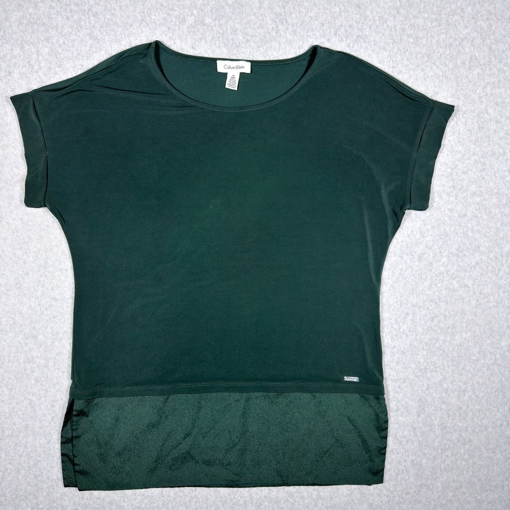 Calvin Klein Womens Forest Green Mixed Media Satin Hem Top M8CH7858 Size S